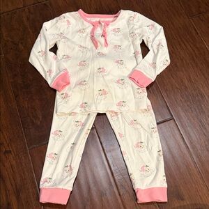Cream & Pink Floral Unicorn Kids Pajama Set - Soft Long-Sleeve Two-Piece